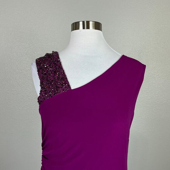 Adrianna Papell Pink Beaded Long Column Evening Gown Fuchsia Pink Size 16 Dress - Picture 9 of 12